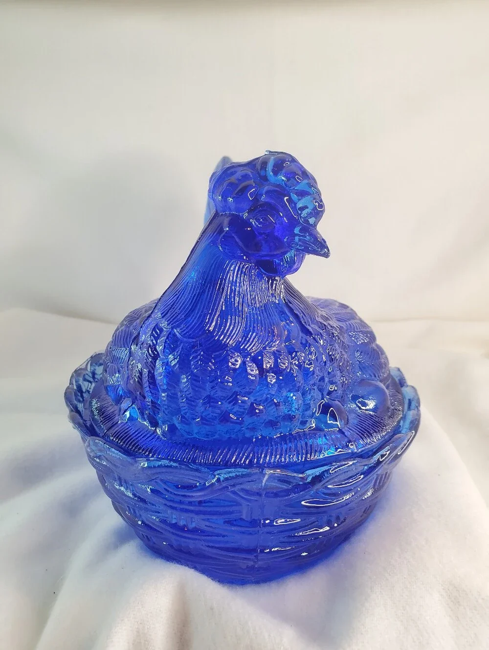 Vintage Mosser Colbolt Blue Glass Chicken Nest w/ Eggs